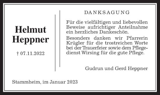 Traueranzeige von Helmut Heppner von Wetterauer Zeitung