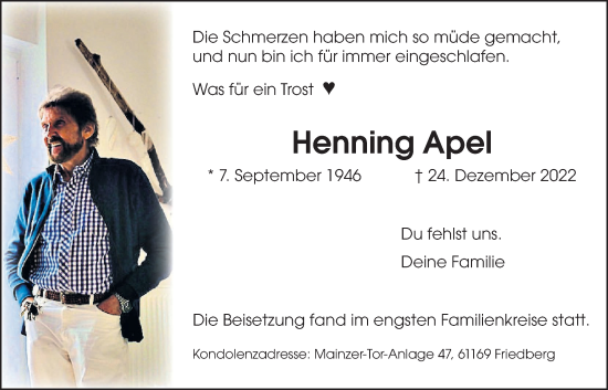Traueranzeige von Henning Apel von Wetterauer Zeitung