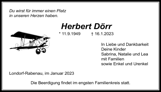 Traueranzeige von Herbert Dörr von Licher Wochenblatt