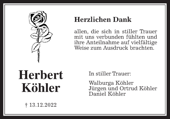 Traueranzeige von Herbert Köhler 