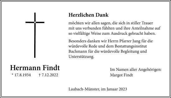 Traueranzeige von Hermann Findt von Licher Wochenblatt