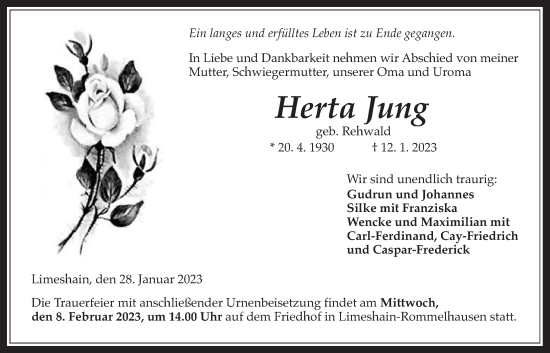 Traueranzeige von Herta Jung von Kreis-Anzeiger