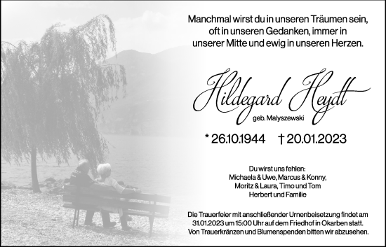 Traueranzeige von Hildegard Heydt von Wetterauer Zeitung