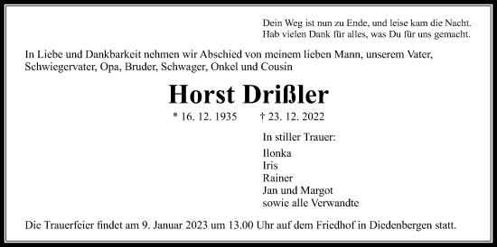 Traueranzeige von Horst Drißler 