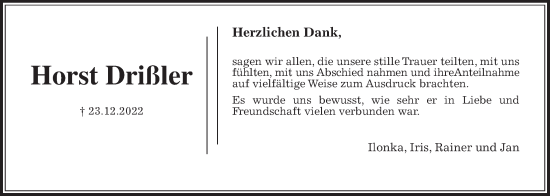 Traueranzeige von Horst Drißler 
