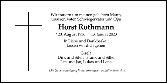 Traueranzeige von Horst Rothmann von Usinger Anzeiger