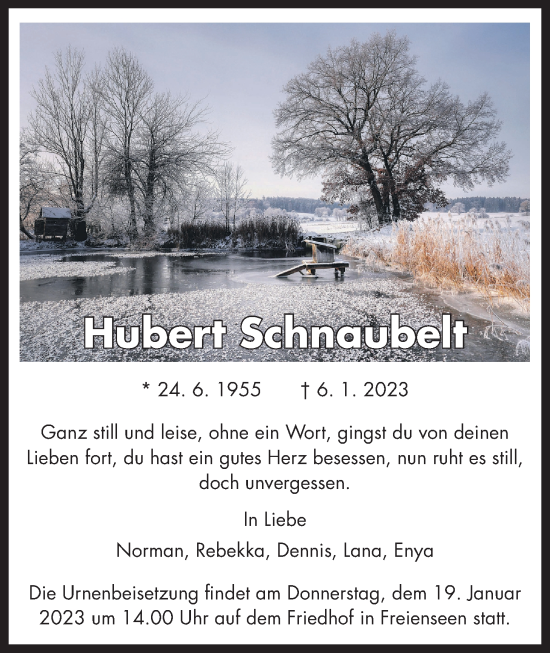 Traueranzeige von Hubert Schnaubelt von Laubacher Anzeiger