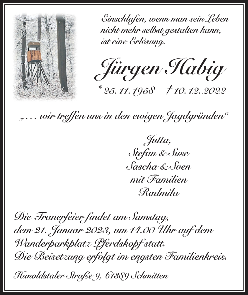  Traueranzeige für Jürgen Habig vom 07.01.2023 aus Usinger Anzeiger