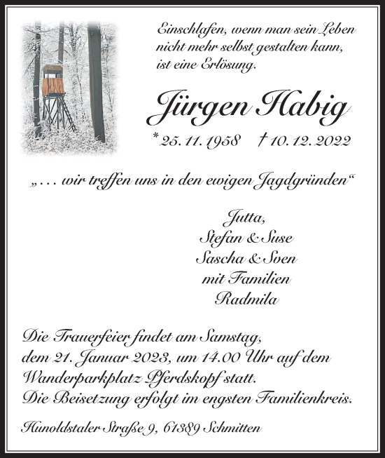 Traueranzeige von Jürgen Habig von Usinger Anzeiger