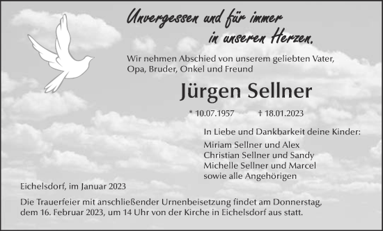 Traueranzeige von Jürgen Sellner von Kreis-Anzeiger