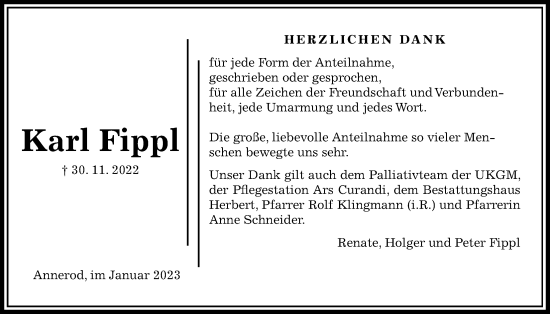 Traueranzeige von Karl Fippl von Giessener Anzeiger, Giessener Allgemeine, Alsfelder Allgemeine