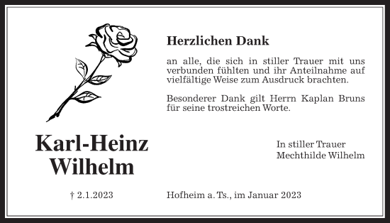 Traueranzeige von Karl-Heinz Wilhelm 