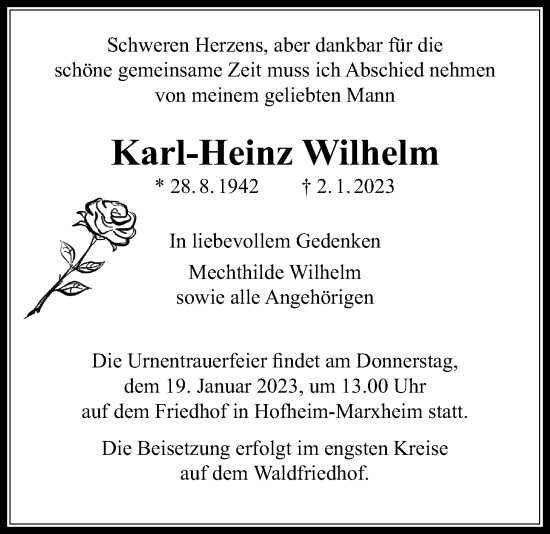 Traueranzeige von Karl-Heinz Wilhelm 