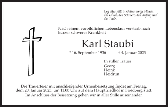 Traueranzeige von Karl Staubi von Wetterauer Zeitung