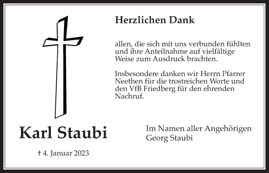 Traueranzeige von Karl Staubi von Wetterauer Zeitung