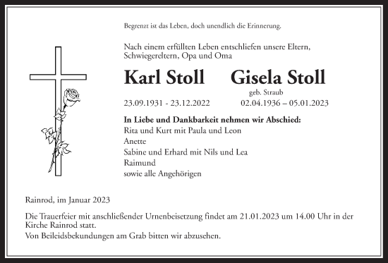 Traueranzeige von Karl Stoll von Kreis-Anzeiger