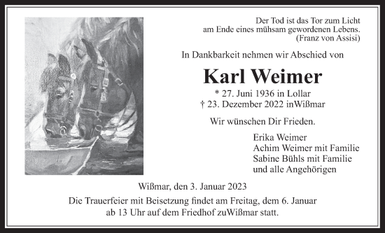 Traueranzeige von Karl Weimer von Giessener Allgemeine, Alsfelder Allgemeine, Giessener Anzeiger