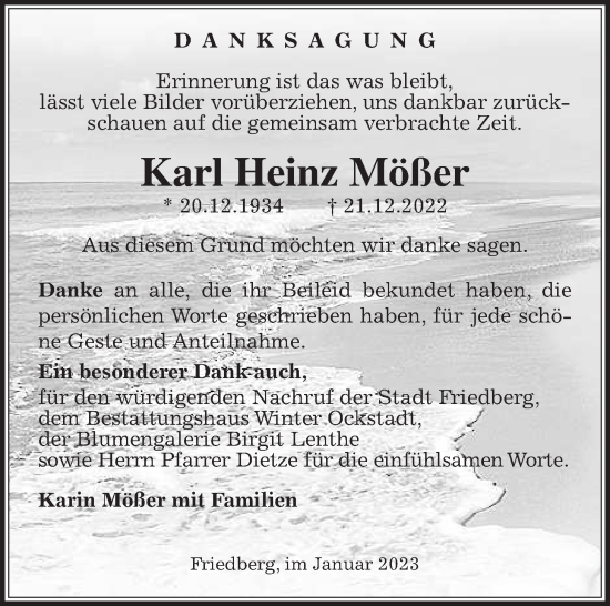 Traueranzeige von Karl Heinz Mößer von Wetterauer Zeitung