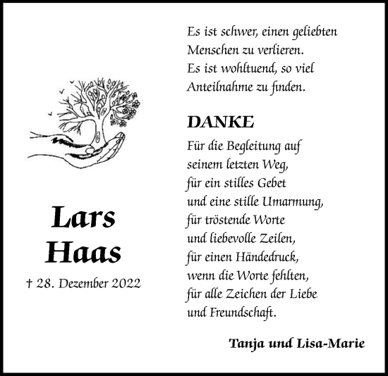 Traueranzeige von Lars Haas von Wetterauer Zeitung