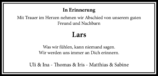 Traueranzeige von Lars Haas von Wetterauer Zeitung