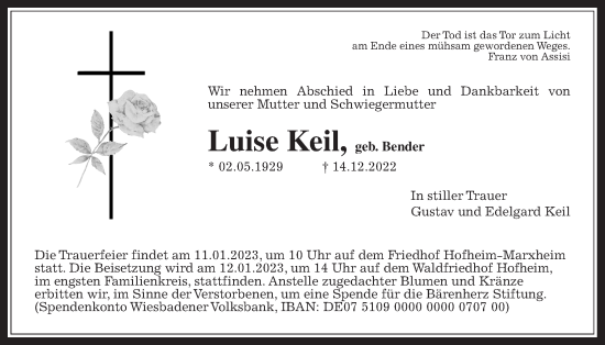 Traueranzeige von Luise Keil 