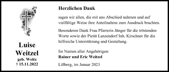 Traueranzeige von Luise Weitzel von Kreis-Anzeiger