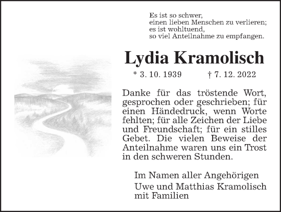 Traueranzeige von Lydia Kramolisch von Giessener Allgemeine, Alsfelder Allgemeine