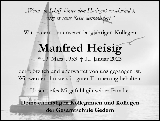 Traueranzeige von Manfred Heisig von Kreis-Anzeiger