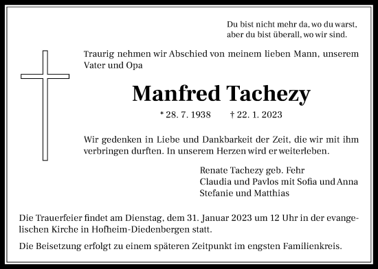 Traueranzeige von Manfred Tachezy 