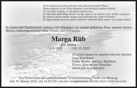 Traueranzeige von Marga Rüb von Giessener Anzeiger, Giessener Allgemeine, Alsfelder Allgemeine