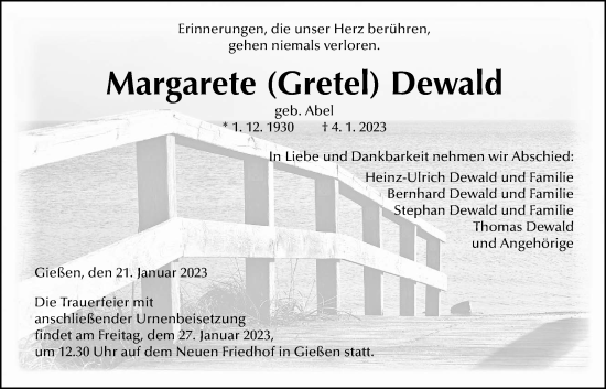 Traueranzeige von Margarete Dewald von Giessener Anzeiger, Giessener Allgemeine, Alsfelder Allgemeine