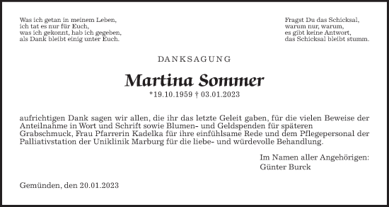 Traueranzeige von Martina Sommer von Giessener Allgemeine, Alsfelder Allgemeine