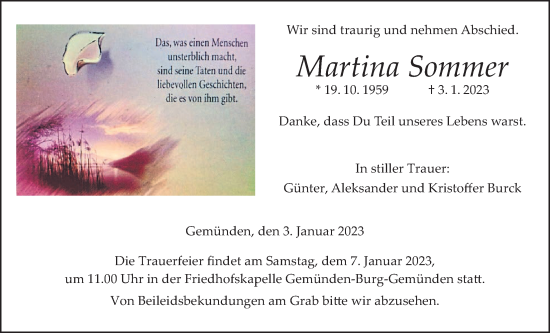 Traueranzeige von Martina Sommer von Giessener Allgemeine, Alsfelder Allgemeine