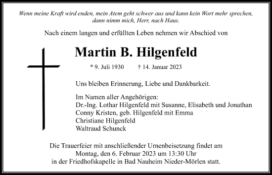 Traueranzeige von Martin B. Hilgenfeld von Wetterauer Zeitung