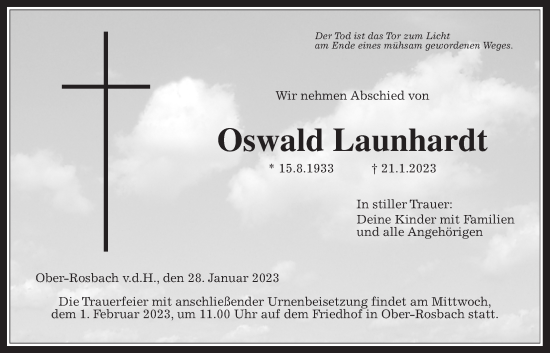 Traueranzeige von Oswald Launhardt von Wetterauer Zeitung