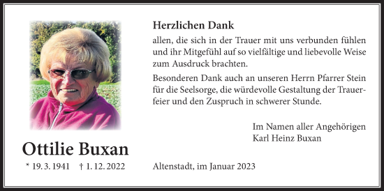 Traueranzeige von Ottilie Buxan von Kreis-Anzeiger
