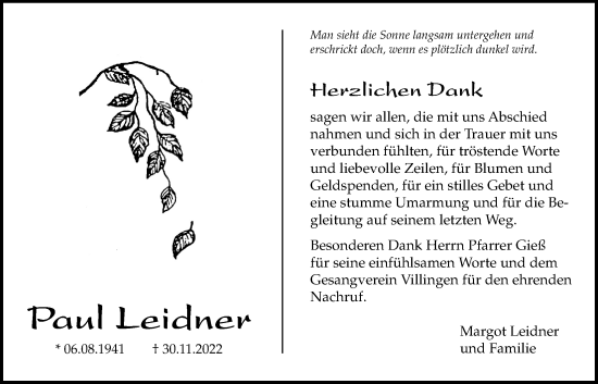Traueranzeige von Paul Leidner von Licher Wochenblatt