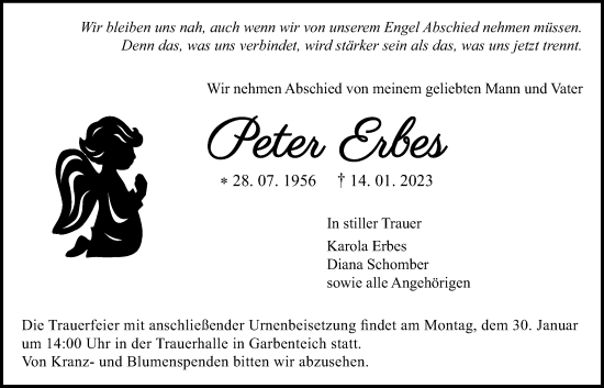 Traueranzeige von Peter Erbes von Giessener Allgemeine, Alsfelder Allgemeine