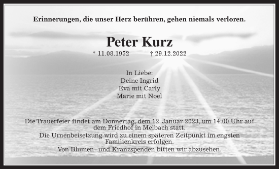 Traueranzeige von Peter Kurz von Wetterauer Zeitung