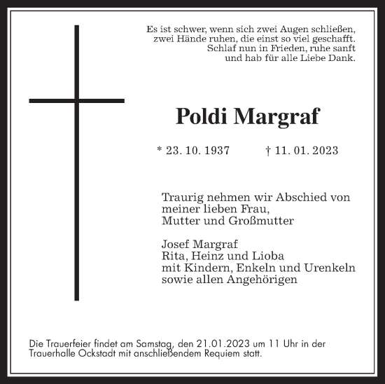 Traueranzeige von Poldi Margraf von Wetterauer Zeitung