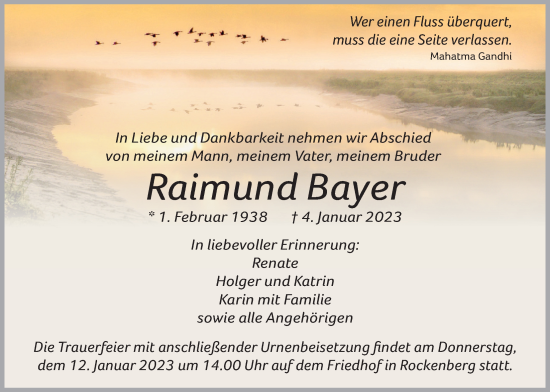 Traueranzeige von Raimund Bayer von Wetterauer Zeitung