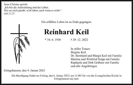 Traueranzeige von Reinhard Keil von Giessener Allgemeine, Alsfelder Allgemeine, Giessener Anzeiger