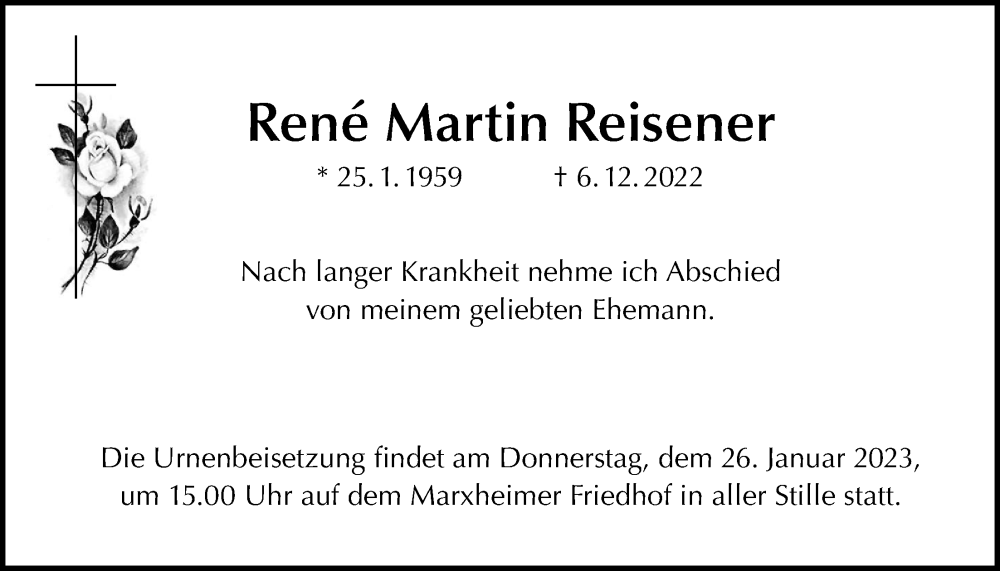  Traueranzeige für Rene Martin Reisener vom 24.01.2023 aus 