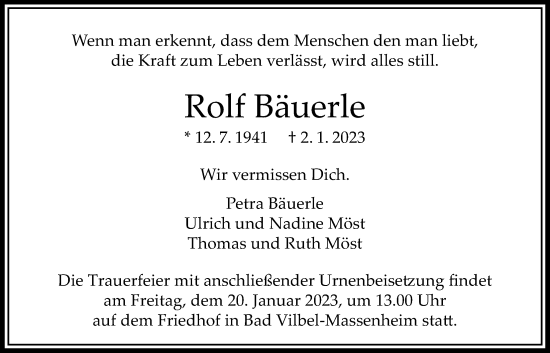 Traueranzeige von Rolf Bäuerle von Bad Vilbel/Karben
