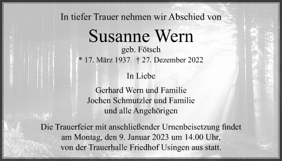 Traueranzeige von Susanne Wern von Usinger Anzeiger