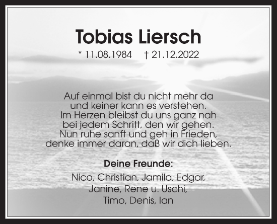Traueranzeige von Tobias Liersch von Wetterauer Zeitung