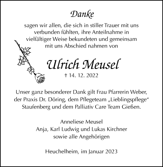 Traueranzeige von Ulrich Meusel von Giessener Anzeiger, Giessener Allgemeine, Alsfelder Allgemeine