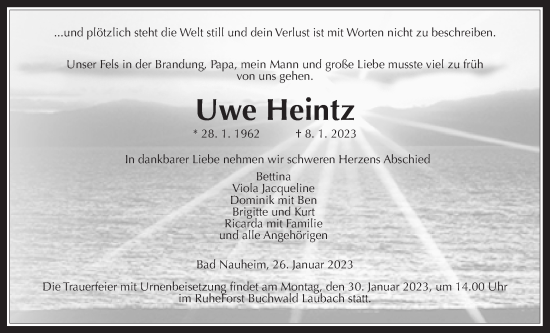 Traueranzeige von Uwe Heintz von Wetterauer Zeitung, Giessener Allgemeine, Alsfelder Allgemeine