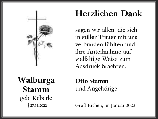 Traueranzeige von Walburga Stamm von Giessener Allgemeine, Alsfelder Allgemeine