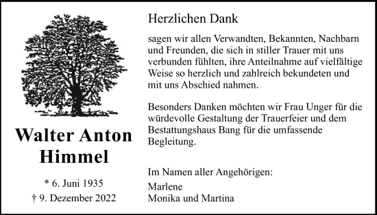 Traueranzeige von Walter Anton Himmel von Wetterauer Zeitung